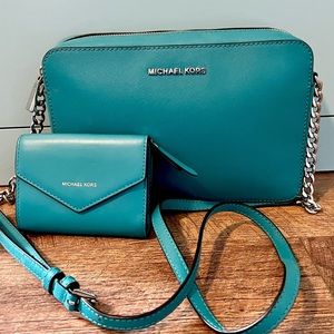 Teal Michael Michael Kors Large Crossbody and matching wallet